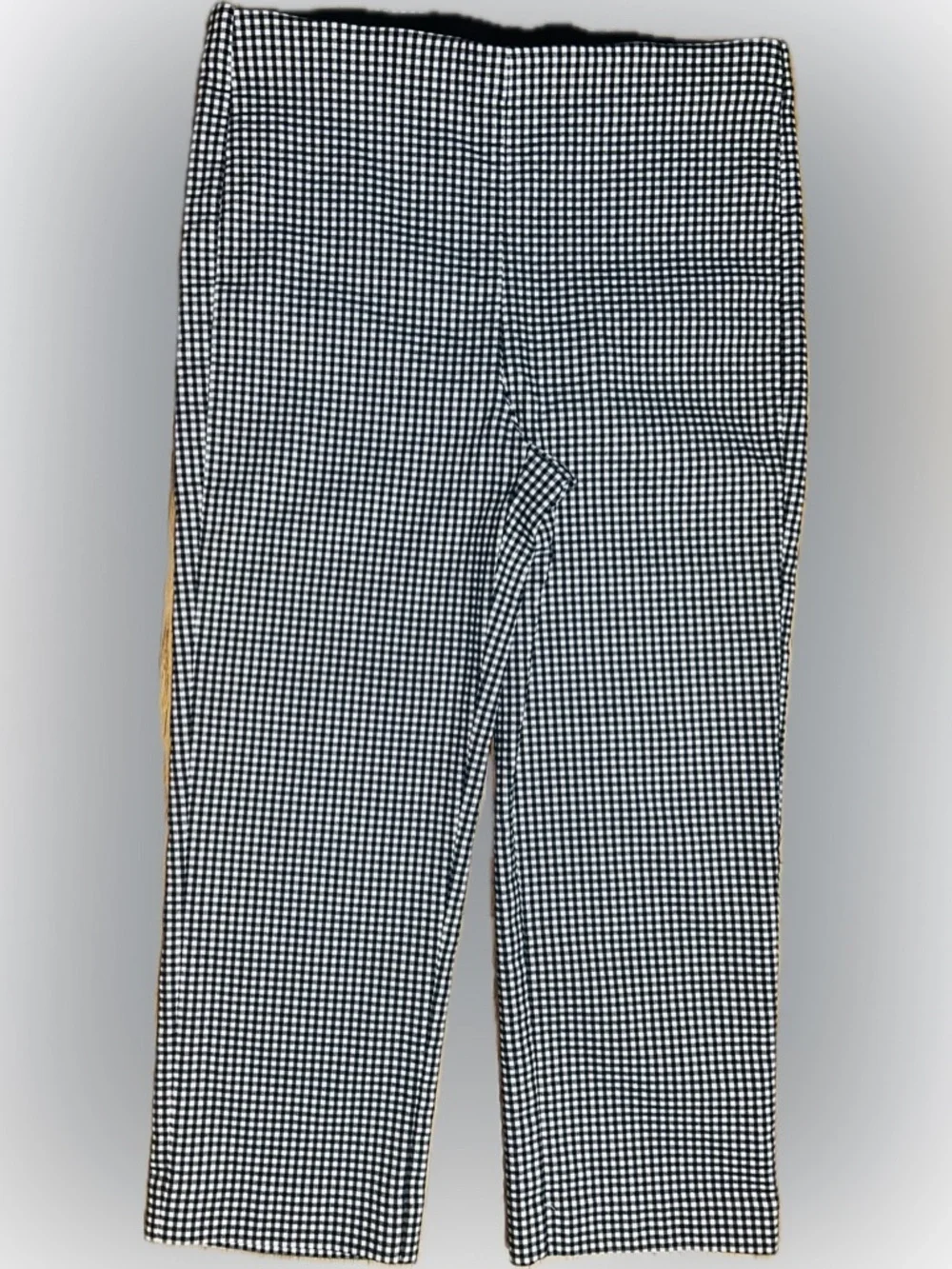 LN Chico's SZ 1.5 (US 10) Black & White Pull-on Gingham Crop Pants/Waist 32”-38”